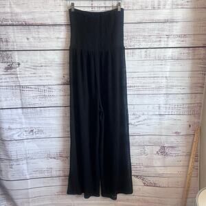 HYFVE HIGH WAISTED WIDE LEG PALAZZO SMOCKED PANTS ROMER SIZE MEDIUM BLACK